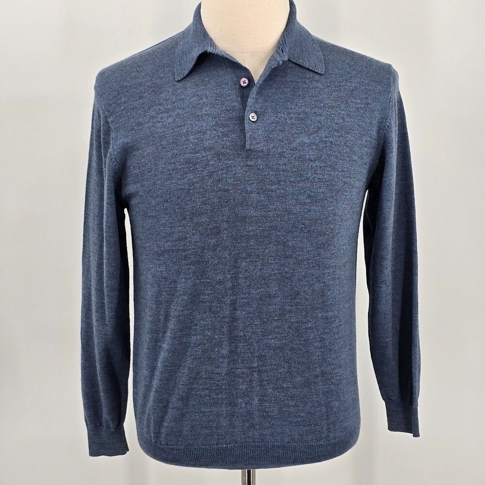 Pronto Uomo 100% Extra Fine Merino Wool Sweater Men's M Light Blue Collared